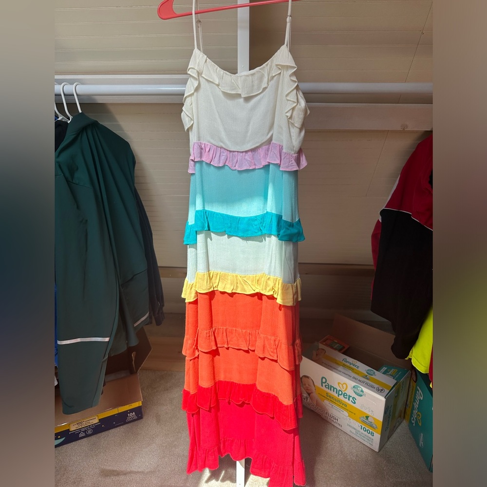 Sugarlips Womens Ruffle Tiered Adjustable Dress Maxi Dress Multicolor Size M